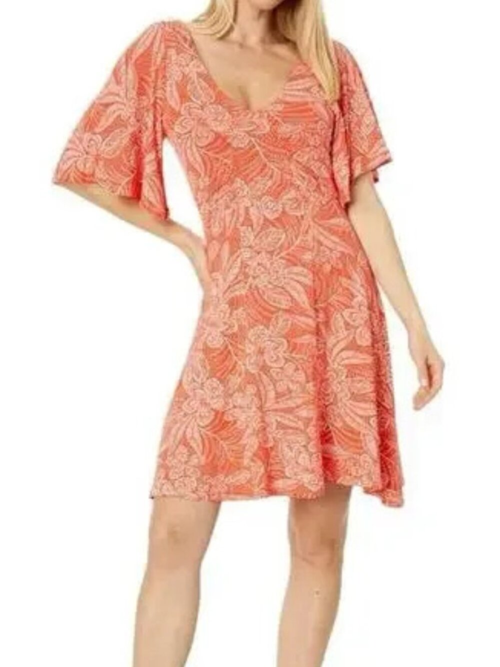 Rip Curl Rio flutter sleeve crisscross back floral sundress dress jersey